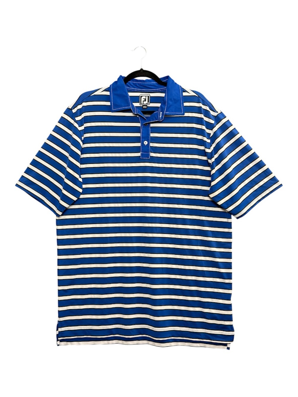 Footjoy Athletic Men’s Fit X-Large Blue White Striped Spandex Blend Golf Polo